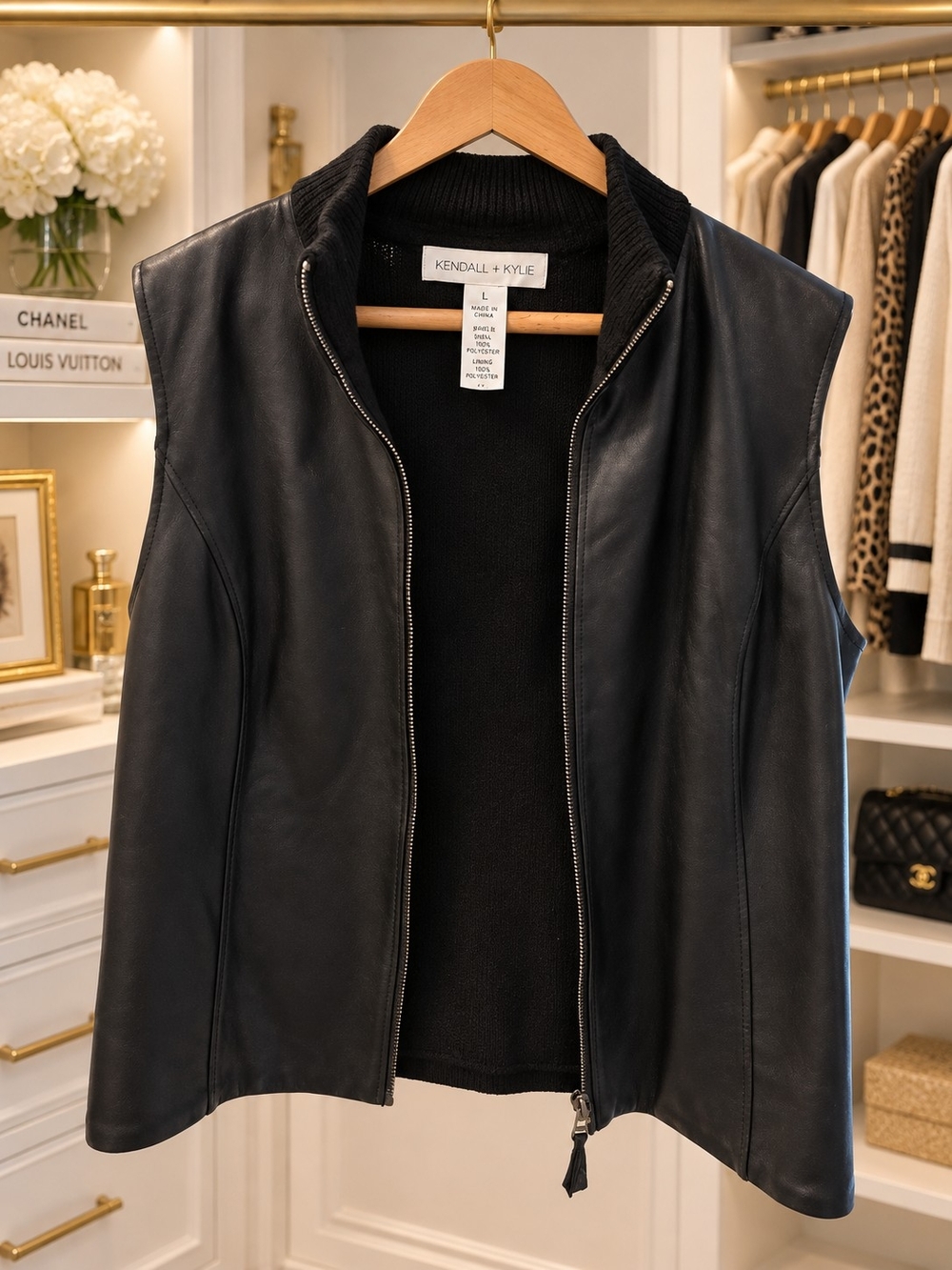 Jones New York Women’s Black Leather Zip Vest